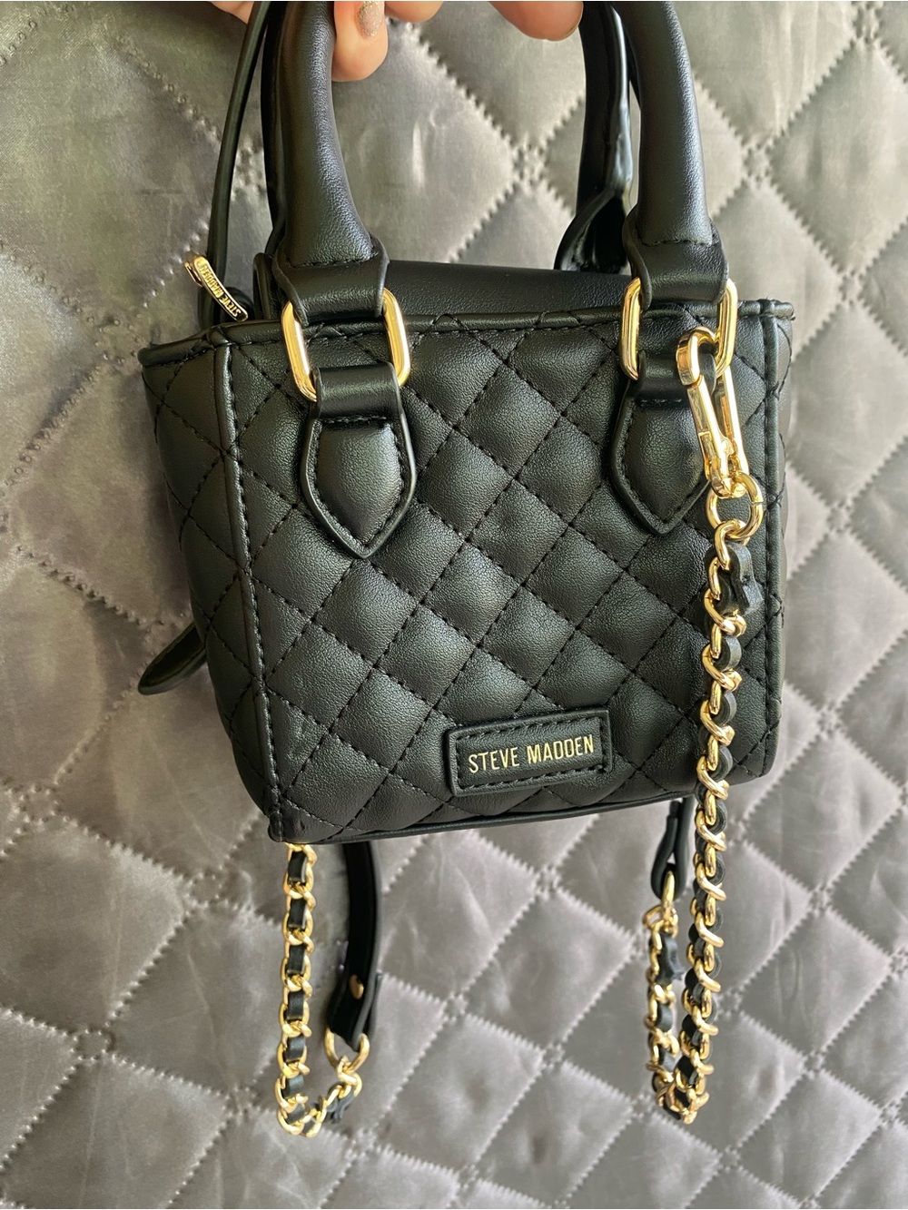 Steve Madden BMinilux Black Quilted Mini Crossbody Tote Bag